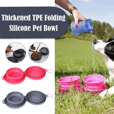 Double Bowl Pet Feeding - Foldable Silicone Bowls with No-Spill Mat