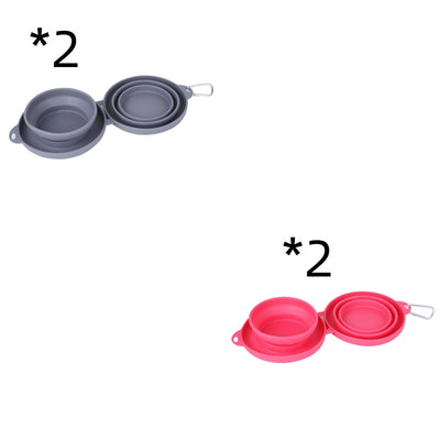 Double Bowl Pet Feeding - Foldable Silicone Bowls with No-Spill Mat