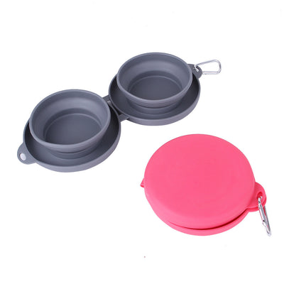 Double Bowl Pet Feeding - Foldable Silicone Bowls with No-Spill Mat