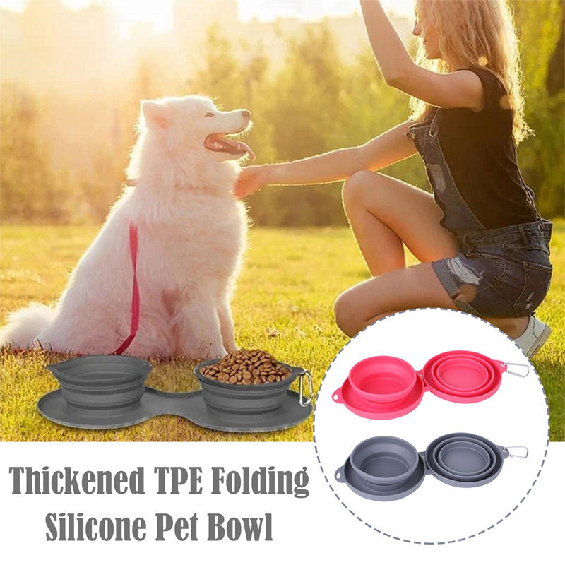 Double Bowl Pet Feeding - Foldable Silicone Bowls with No-Spill Mat